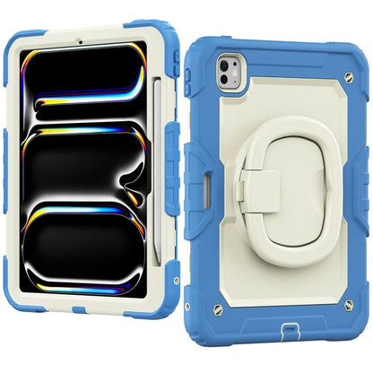 For iPad Pro 11 (2024) Case Kickstand PC+Silicone Tablet Cover with Pen Slot / Shoulder Strap