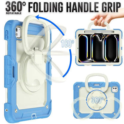 For iPad Pro 11 (2024) Case Kickstand PC+Silicone Tablet Cover with Pen Slot / Shoulder Strap