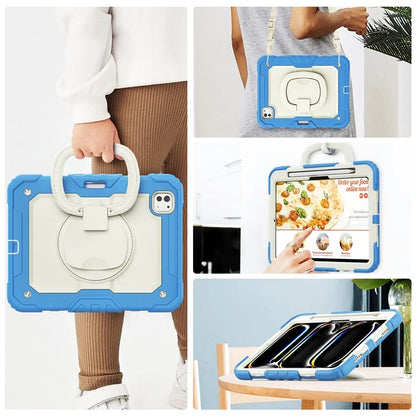 For iPad Pro 11 (2024) Case Kickstand PC+Silicone Tablet Cover with Pen Slot / Shoulder Strap
