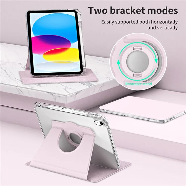 For iPad Air 11 (2024) Case PU Leather Rotating Stand Tablet Cover Detachable Transparent Back