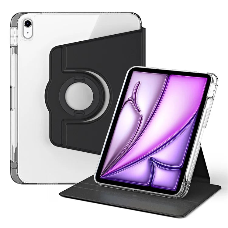 For iPad Air 11 (2024) Case PU Leather Rotating Stand Tablet Cover Detachable Transparent Back