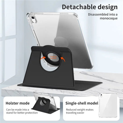 For iPad Air 11 (2024) Case PU Leather Rotating Stand Tablet Cover Detachable Transparent Back