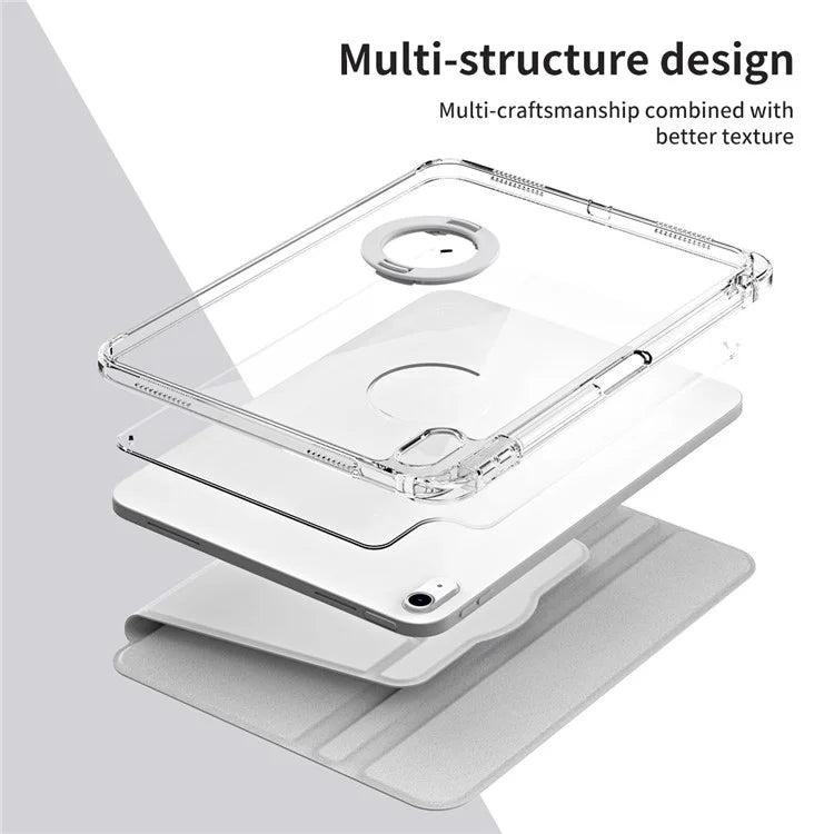 For iPad Air 11 (2024) Case PU Leather Rotating Stand Tablet Cover Detachable Transparent Back