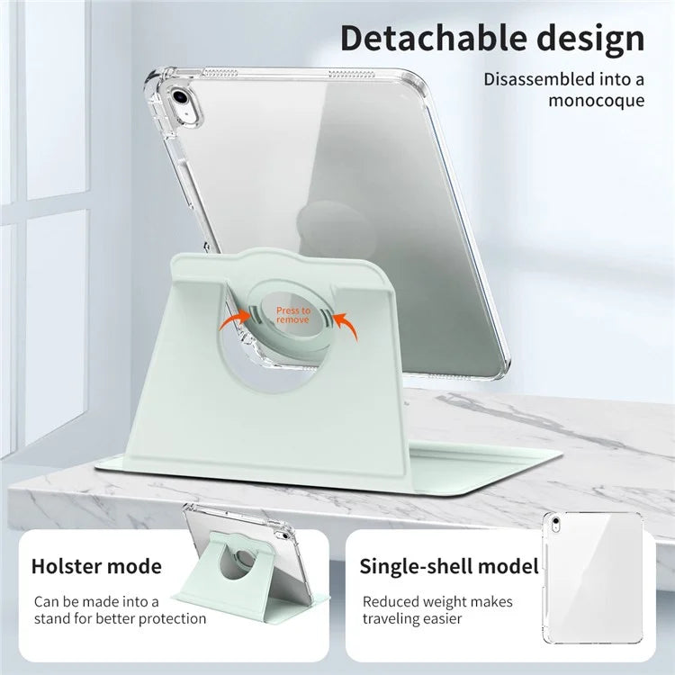 For iPad Air 11 (2024) Case PU Leather Rotating Stand Tablet Cover Detachable Transparent Back
