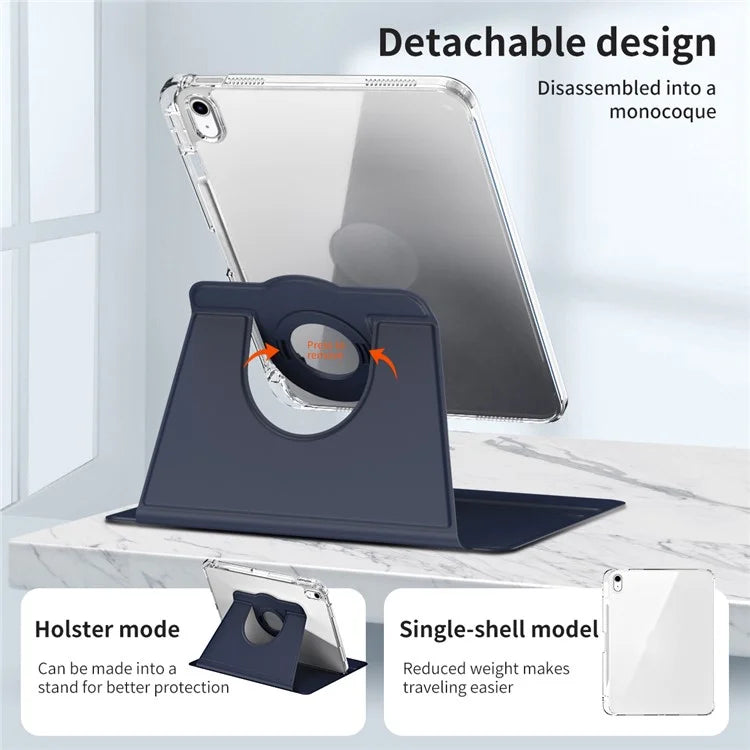 For iPad Air 11 (2024) Case PU Leather Rotating Stand Tablet Cover Detachable Transparent Back