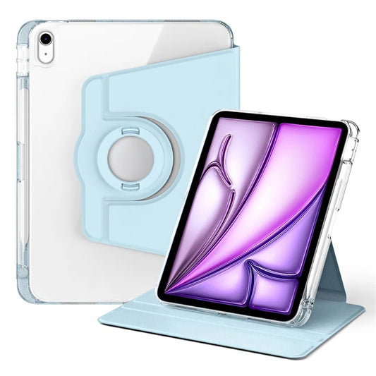 For iPad Air 13 (2024) Case Detachable PU Leather Clear Back Smart Cover Rotating Stand
