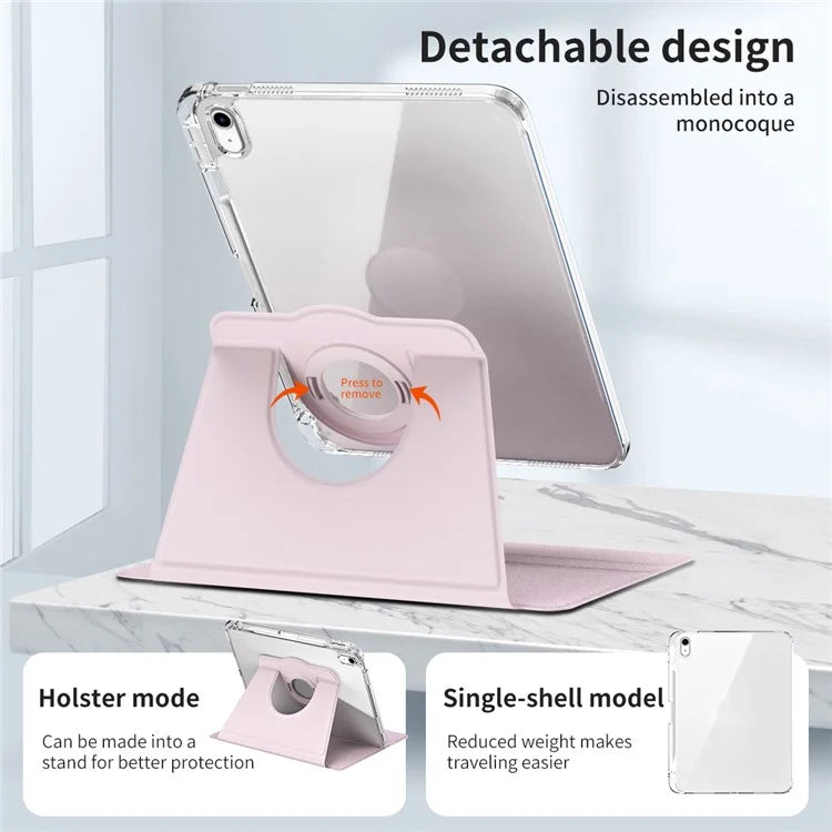 For iPad Air 13 (2024) Case Detachable PU Leather Clear Back Smart Cover Rotating Stand