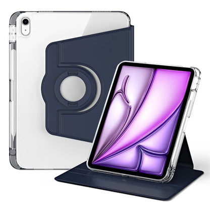 For iPad Air 13 (2024) Case Detachable PU Leather Clear Back Smart Cover Rotating Stand