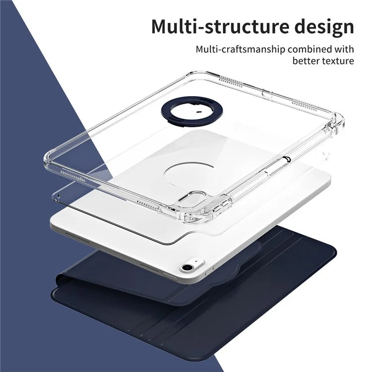 For iPad Air 13 (2024) Case Detachable PU Leather Clear Back Smart Cover Rotating Stand