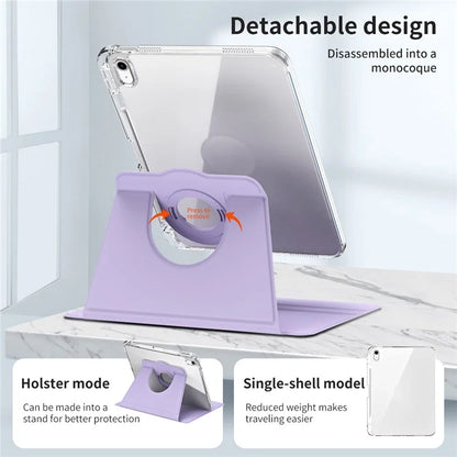 For iPad Air 13 (2024) Case Detachable PU Leather Clear Back Smart Cover Rotating Stand