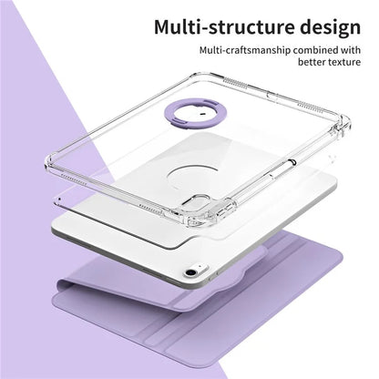 For iPad Air 13 (2024) Case Detachable PU Leather Clear Back Smart Cover Rotating Stand