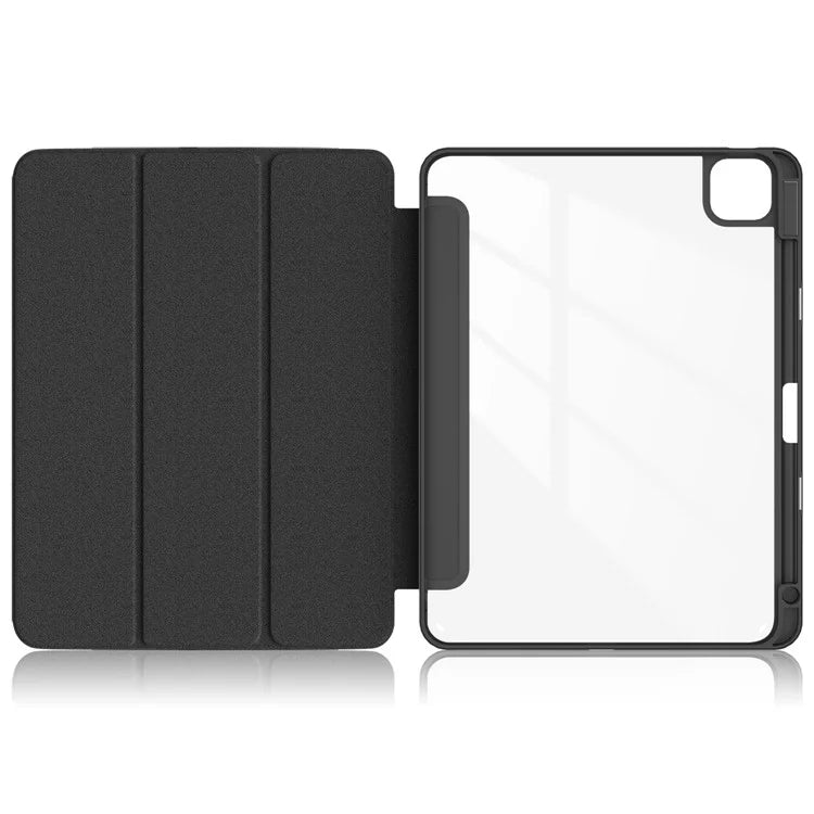 For iPad Pro 11 (2024) Case PU Leather Tri-Fold Stand Tablet Cover Clear Back Auto Wake / Sleep