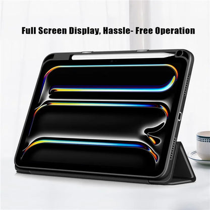 For iPad Pro 11 (2024) Case PU Leather Tri-Fold Stand Tablet Cover Clear Back Auto Wake / Sleep