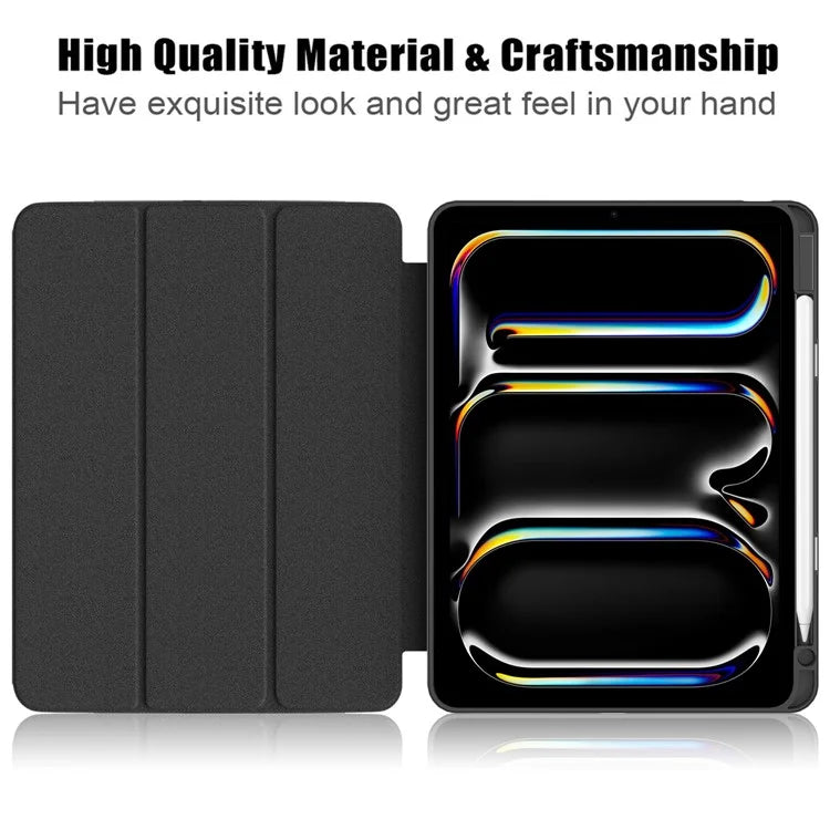 For iPad Pro 11 (2024) Case PU Leather Tri-Fold Stand Tablet Cover Clear Back Auto Wake / Sleep