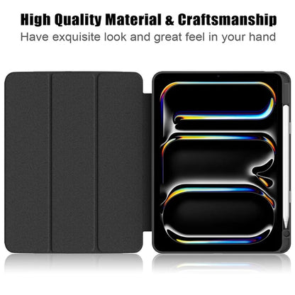 For iPad Pro 11 (2024) Case PU Leather Tri-Fold Stand Tablet Cover Clear Back Auto Wake / Sleep