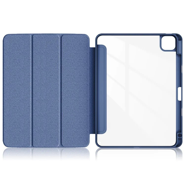 For iPad Pro 11 (2024) Case PU Leather Tri-Fold Stand Tablet Cover Clear Back Auto Wake / Sleep