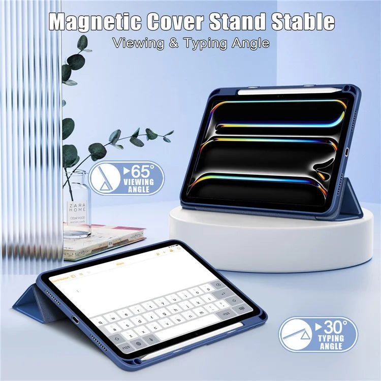 For iPad Pro 11 (2024) Case PU Leather Tri-Fold Stand Tablet Cover Clear Back Auto Wake / Sleep