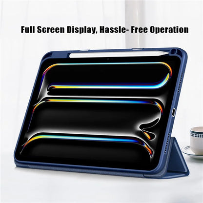 For iPad Pro 11 (2024) Case PU Leather Tri-Fold Stand Tablet Cover Clear Back Auto Wake / Sleep