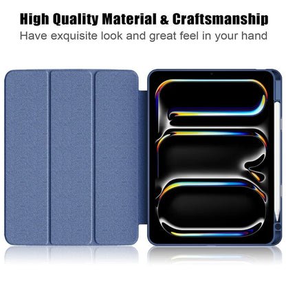 For iPad Pro 11 (2024) Case PU Leather Tri-Fold Stand Tablet Cover Clear Back Auto Wake / Sleep