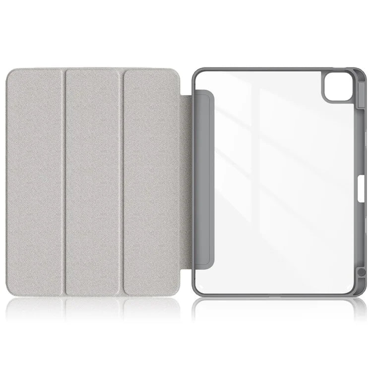 For iPad Pro 11 (2024) Case PU Leather Tri-Fold Stand Tablet Cover Clear Back Auto Wake / Sleep