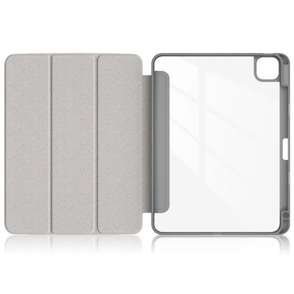 For iPad Pro 11 (2024) Case PU Leather Tri-Fold Stand Tablet Cover Clear Back Auto Wake / Sleep
