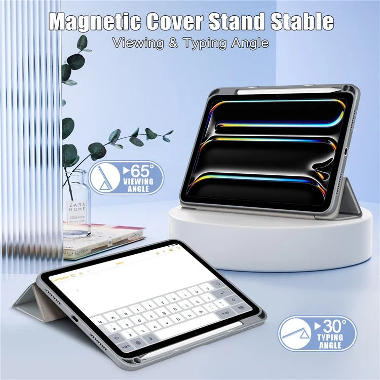 For iPad Pro 11 (2024) Case PU Leather Tri-Fold Stand Tablet Cover Clear Back Auto Wake / Sleep