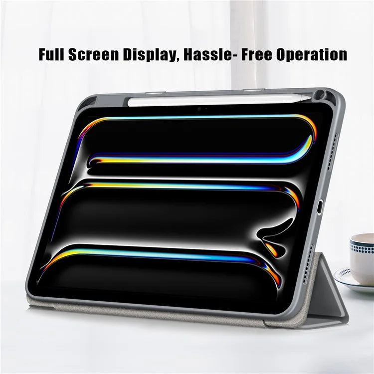 For iPad Pro 11 (2024) Case PU Leather Tri-Fold Stand Tablet Cover Clear Back Auto Wake / Sleep