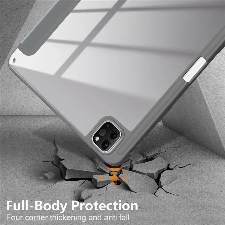 For iPad Pro 11 (2024) Case PU Leather Tri-Fold Stand Tablet Cover Clear Back Auto Wake / Sleep