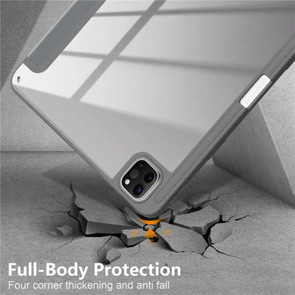 For iPad Pro 11 (2024) Case PU Leather Tri-Fold Stand Tablet Cover Clear Back Auto Wake / Sleep