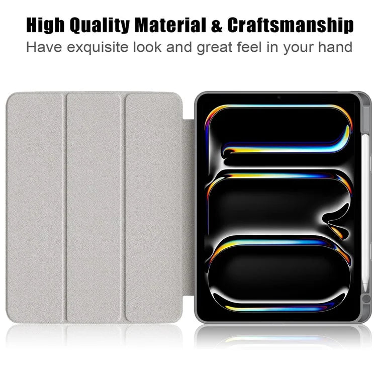 For iPad Pro 11 (2024) Case PU Leather Tri-Fold Stand Tablet Cover Clear Back Auto Wake / Sleep
