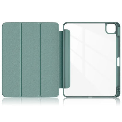 For iPad Pro 11 (2024) Case PU Leather Tri-Fold Stand Tablet Cover Clear Back Auto Wake / Sleepish Green