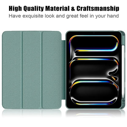 For iPad Pro 11 (2024) Case PU Leather Tri-Fold Stand Tablet Cover Clear Back Auto Wake / Sleepish Green