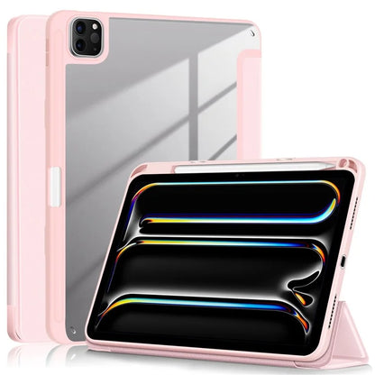 For iPad Pro 11 (2024) Case PU Leather Tri-Fold Stand Tablet Cover Clear Back Auto Wake / Sleep