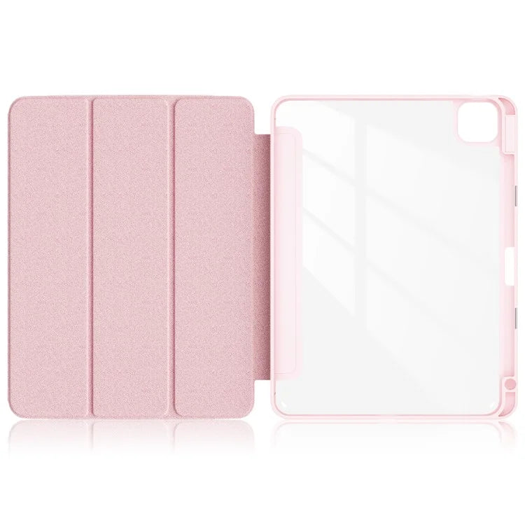 For iPad Pro 11 (2024) Case PU Leather Tri-Fold Stand Tablet Cover Clear Back Auto Wake / Sleep
