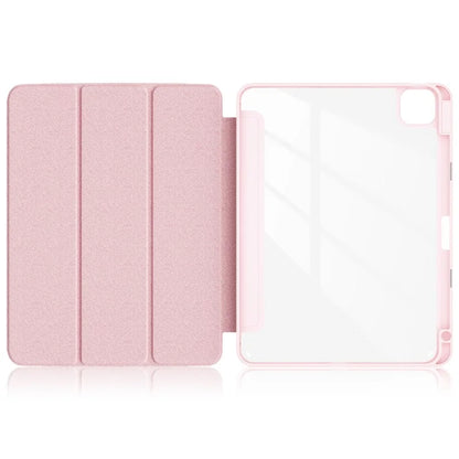 For iPad Pro 11 (2024) Case PU Leather Tri-Fold Stand Tablet Cover Clear Back Auto Wake / Sleep