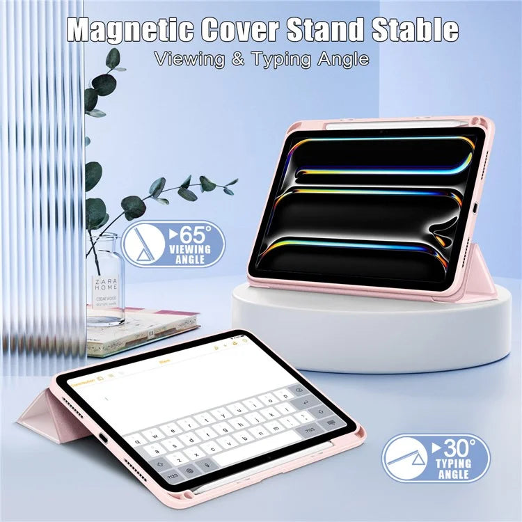 For iPad Pro 11 (2024) Case PU Leather Tri-Fold Stand Tablet Cover Clear Back Auto Wake / Sleep