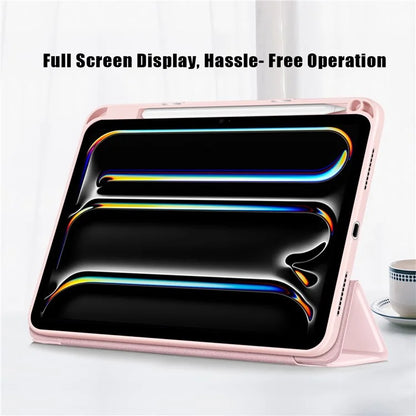 For iPad Pro 11 (2024) Case PU Leather Tri-Fold Stand Tablet Cover Clear Back Auto Wake / Sleep