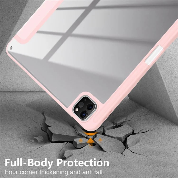 For iPad Pro 11 (2024) Case PU Leather Tri-Fold Stand Tablet Cover Clear Back Auto Wake / Sleep