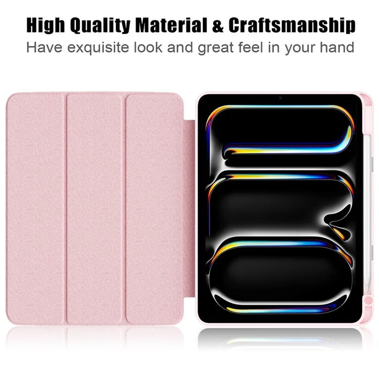 For iPad Pro 11 (2024) Case PU Leather Tri-Fold Stand Tablet Cover Clear Back Auto Wake / Sleep