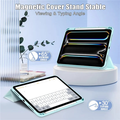 For iPad Pro 11 (2024) Case PU Leather Tri-Fold Stand Tablet Cover Clear Back Auto Wake / Sleep