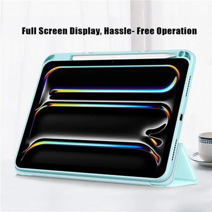 For iPad Pro 11 (2024) Case PU Leather Tri-Fold Stand Tablet Cover Clear Back Auto Wake / Sleep