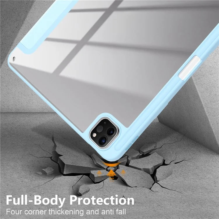 For iPad Pro 11 (2024) Case PU Leather Tri-Fold Stand Tablet Cover Clear Back Auto Wake / Sleep