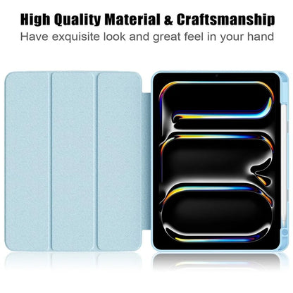 For iPad Pro 11 (2024) Case PU Leather Tri-Fold Stand Tablet Cover Clear Back Auto Wake / Sleep