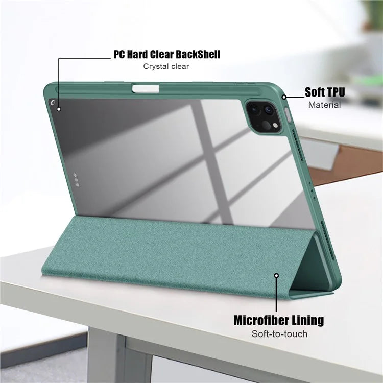 Leather Case For iPad Air 11 (2024) / Air (2022) / (2020) / iPad 10.9 (2022) / iPad Pro 11 (2022) / (2021) / (2020) / (2018) Tri-Fold Stand Coverish Green