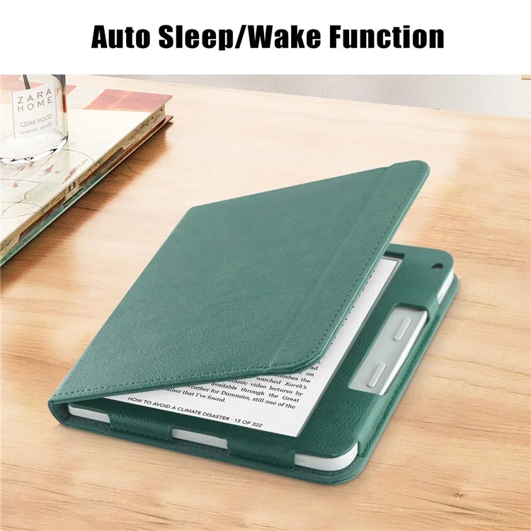 For Kobo Libra 2 / Libra Colour Case PU Leather E-Reader Protective Cover Auto Sleep / Wakeish Green