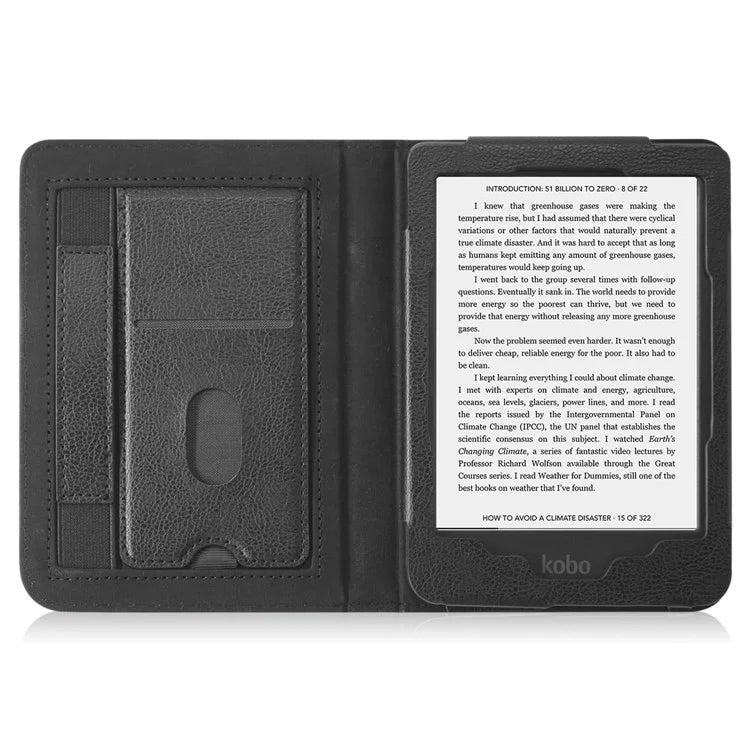 For Kobo Clara Colour / Clara 2E Case Card Slots Stand Hand Strap PU Leather E-Reader Cover