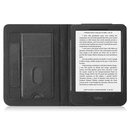 For Kobo Clara Colour / Clara 2E Case Card Slots Stand Hand Strap PU Leather E-Reader Cover
