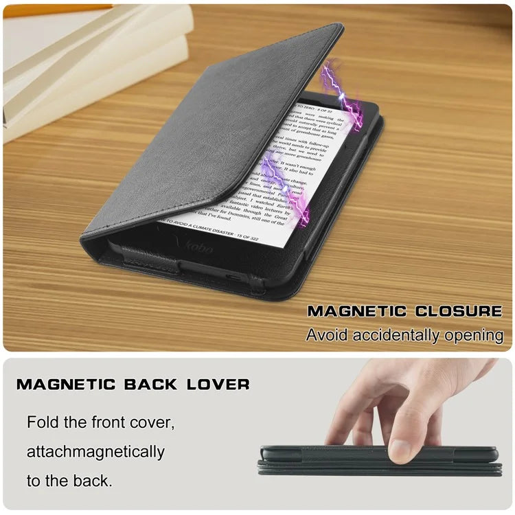 For Kobo Clara Colour / Clara 2E Case Card Slots Stand Hand Strap PU Leather E-Reader Cover