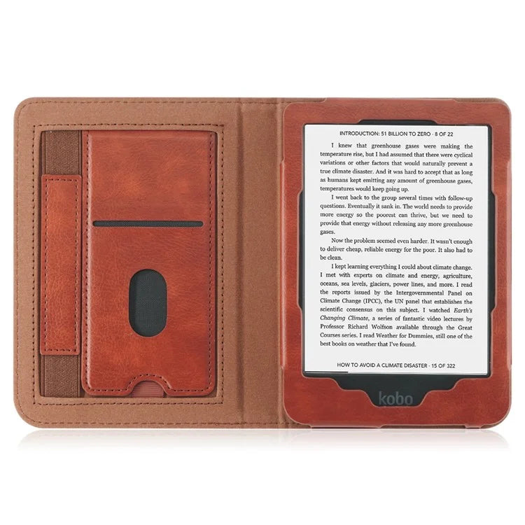 For Kobo Clara Colour / Clara 2E Case Card Slots Stand Hand Strap PU Leather E-Reader Cover