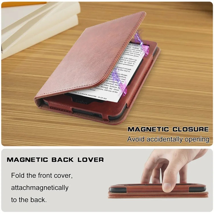 For Kobo Clara Colour / Clara 2E Case Card Slots Stand Hand Strap PU Leather E-Reader Cover